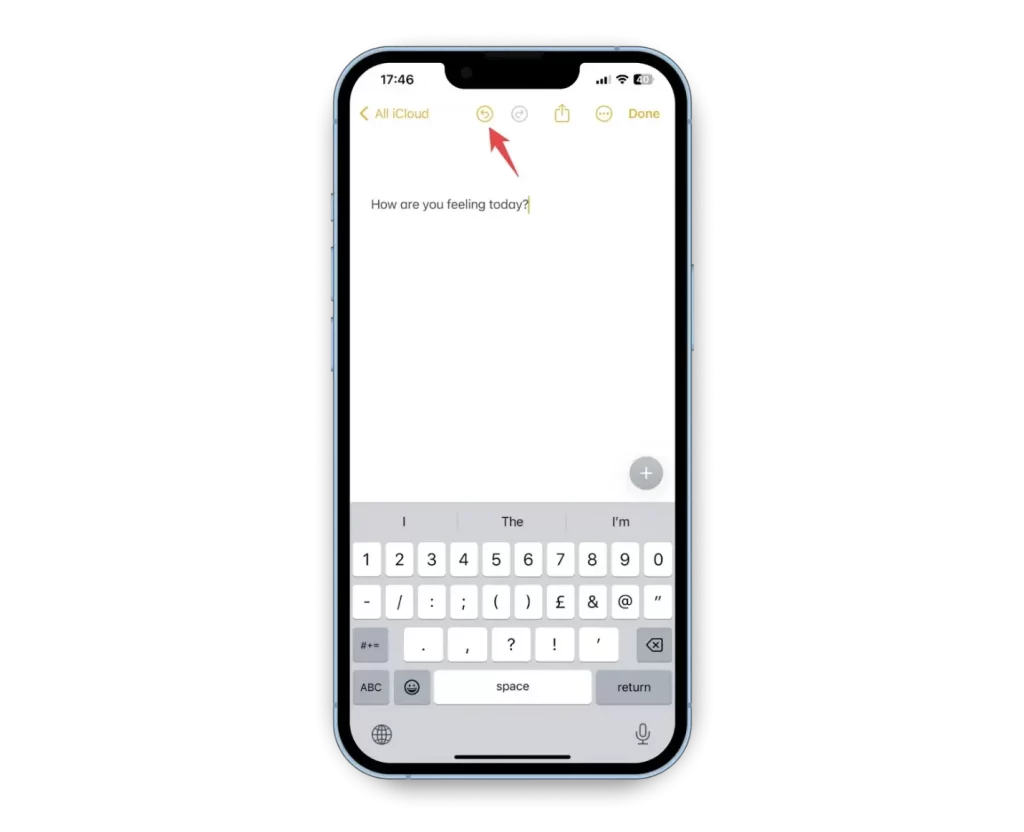 undo button in Notes app