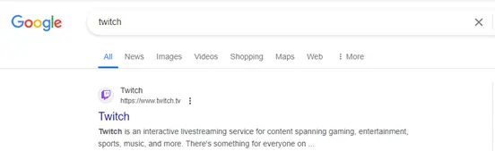 google search reults page for Twitch