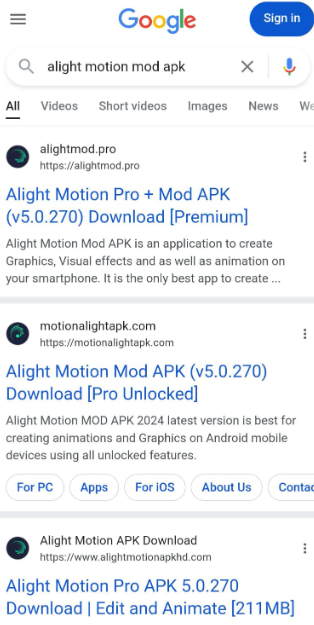 Alight Motion google search