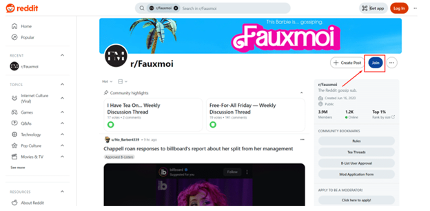 Fauxmoi reddit community